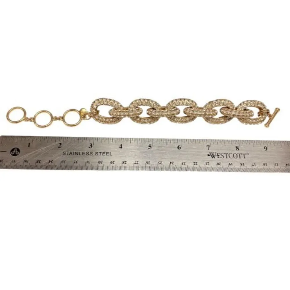J.Crew Archive Pavé Crystal Chunky Chain Link Bracelet Gold Tone Toggle Closure